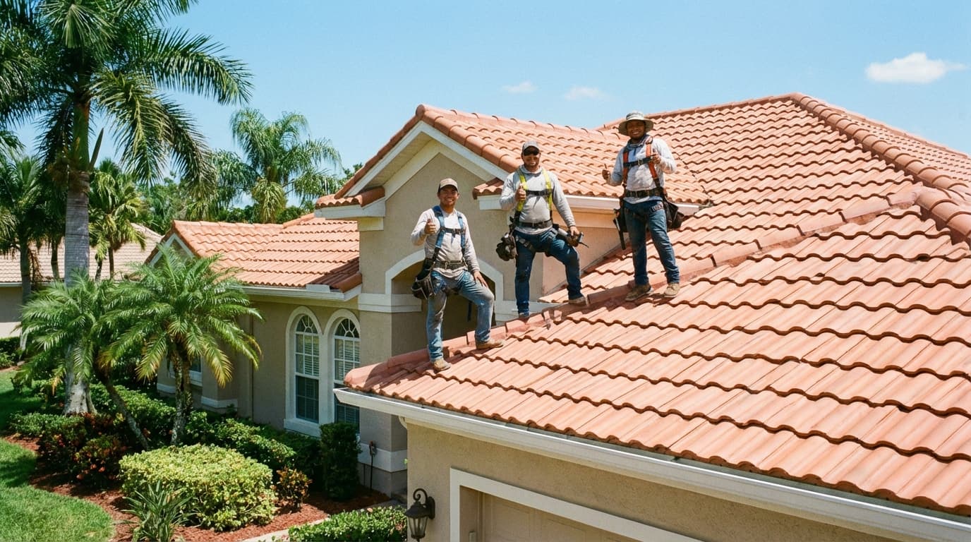 Roofing crew completing a professional roof repair